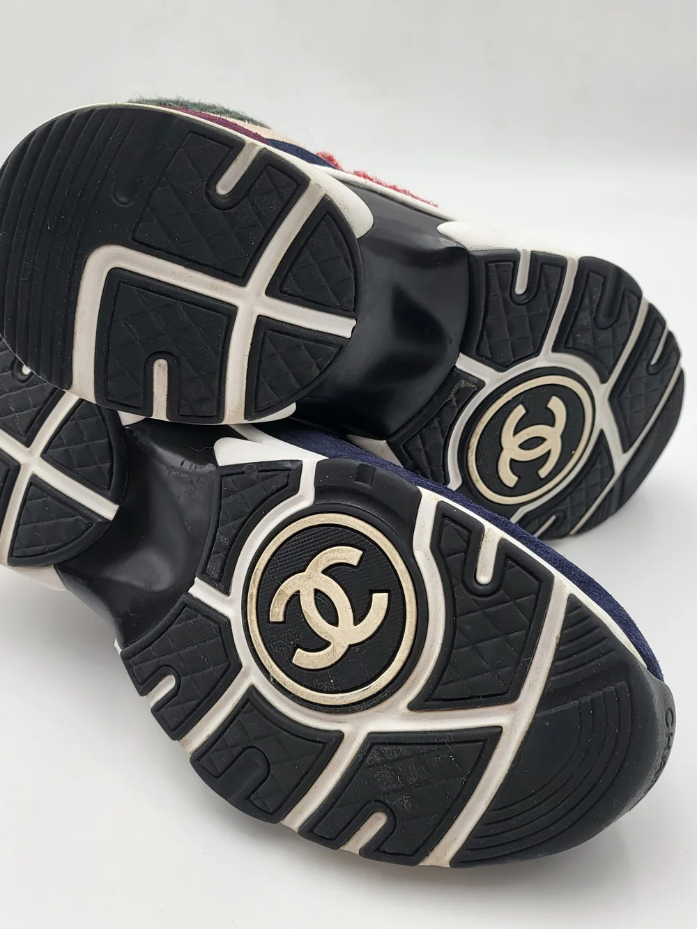 Chanel Multicolored Tweed and Suede CC Low-Top Sneakers, Authentic...
